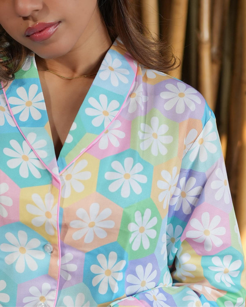 Load image into Gallery viewer, Pastel Flower Pajama Set Nightwear Set
