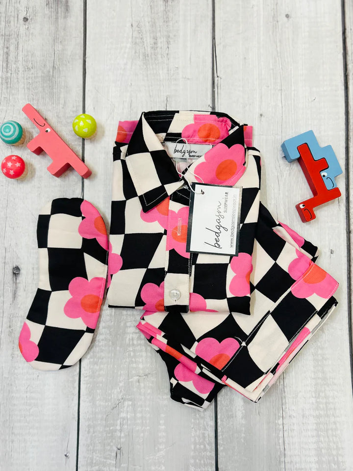 Black Checkered Kids Nightwear Set