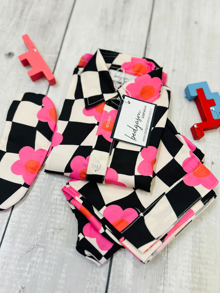 Black Checkered Kids Nightwear Set