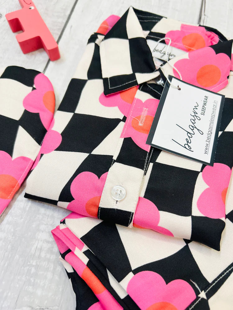 Black Checkered Kids Nightwear Set