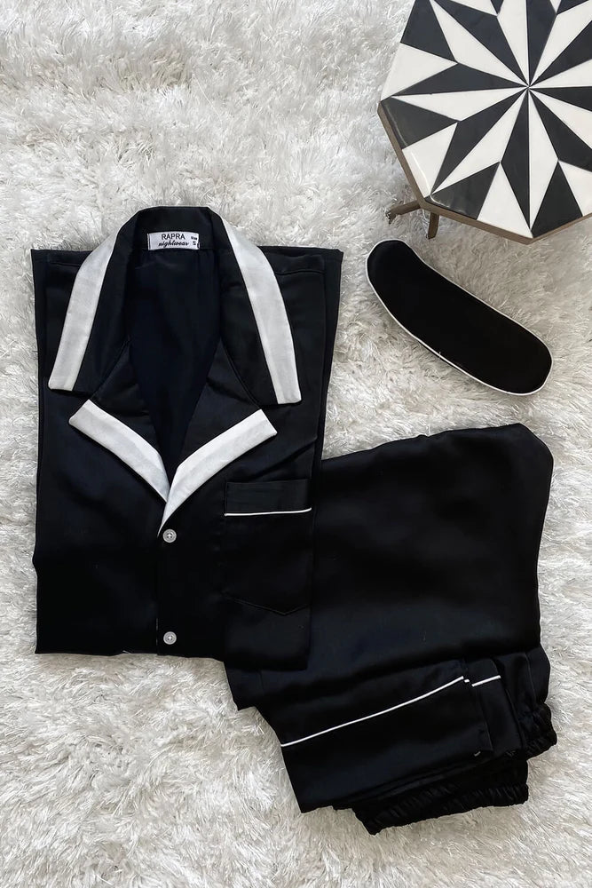 Load image into Gallery viewer, Monochrome Luxe Satin Men Nightwear Set
