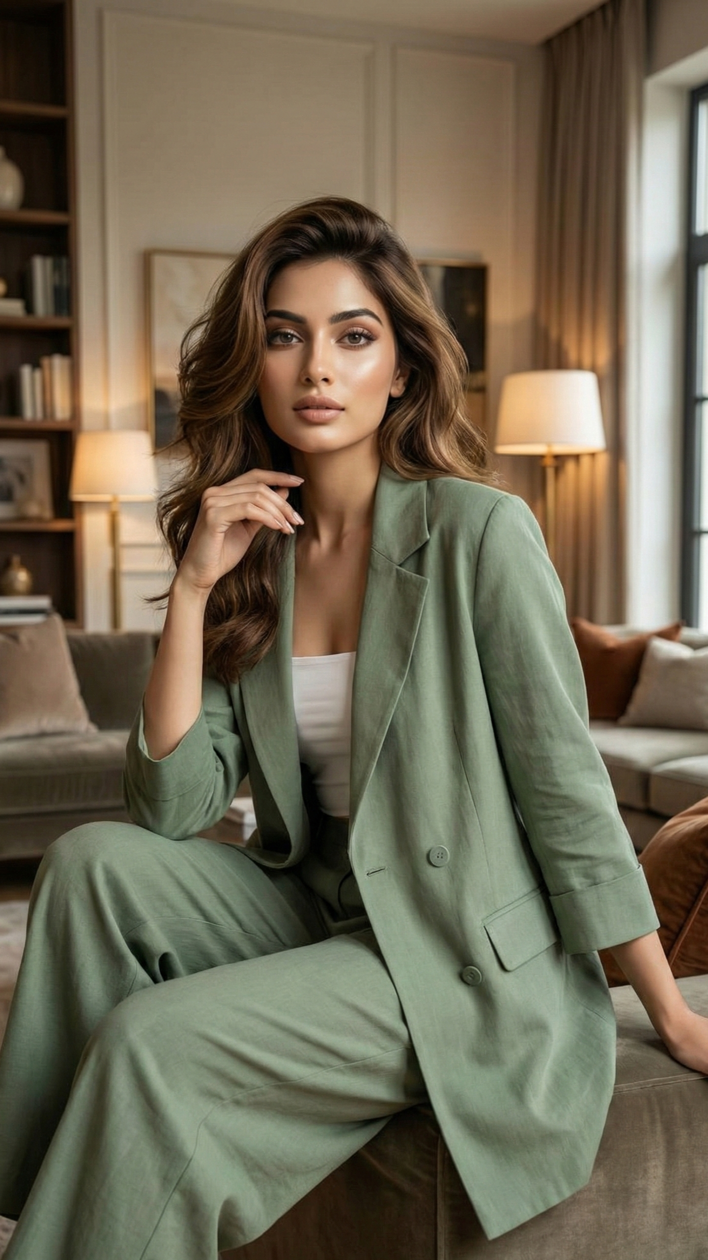 Olive Green Women Blazer Set