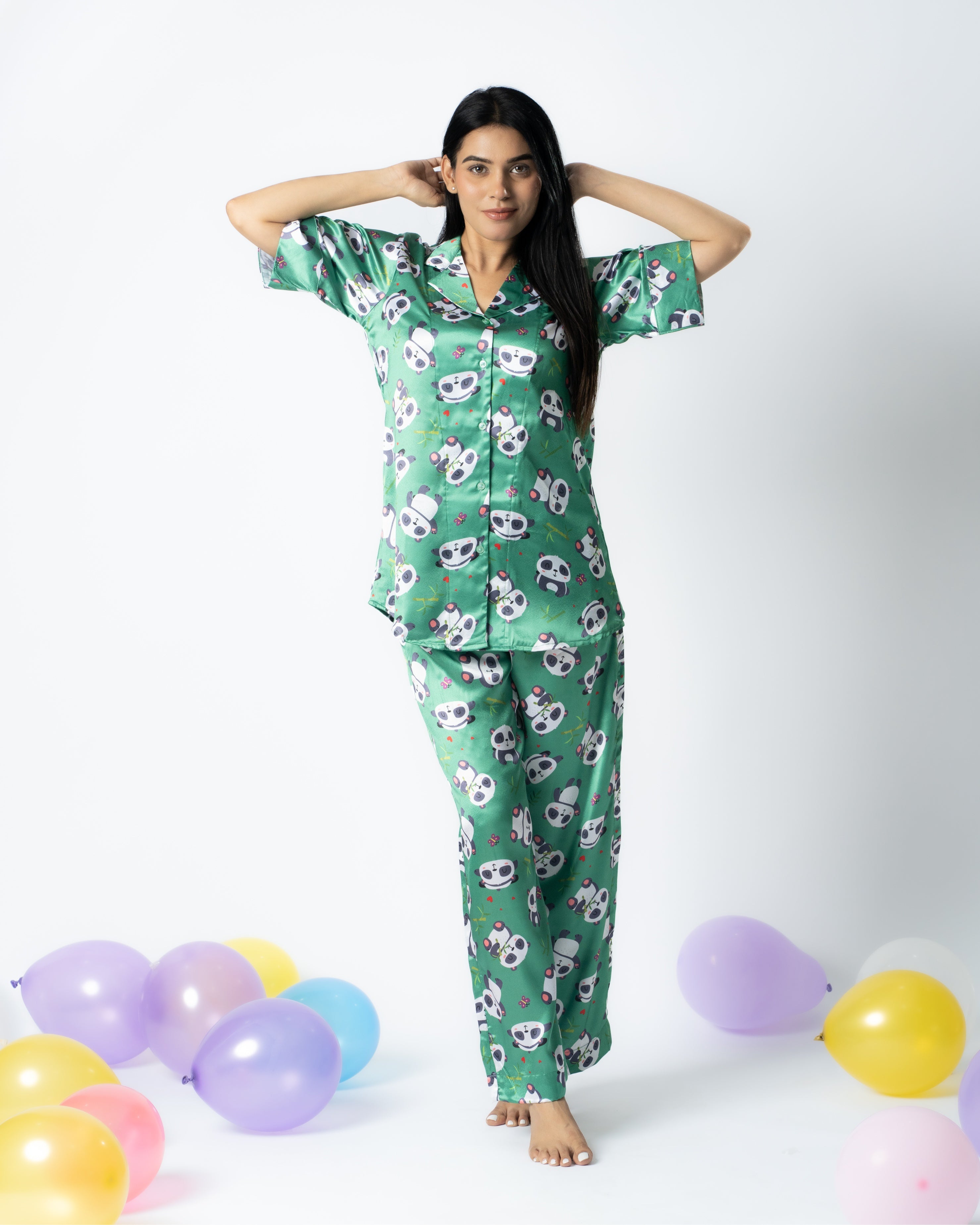 Wild Panda Satin Women Nightwear Set