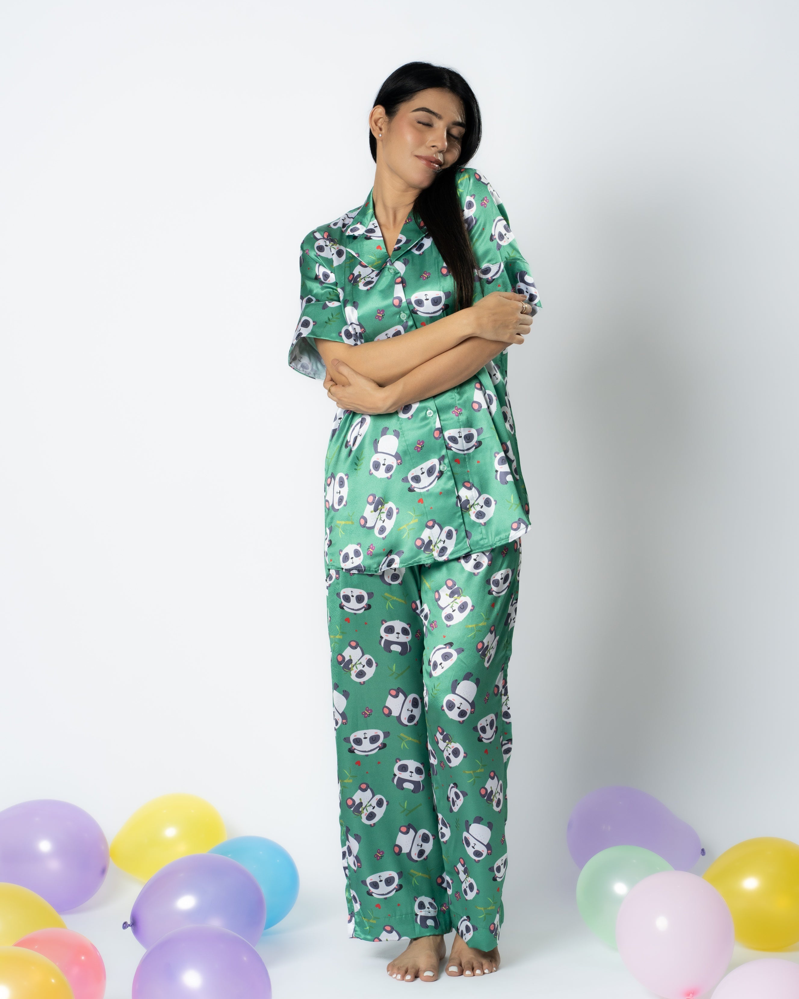 Wild Panda Satin Women Nightwear Set