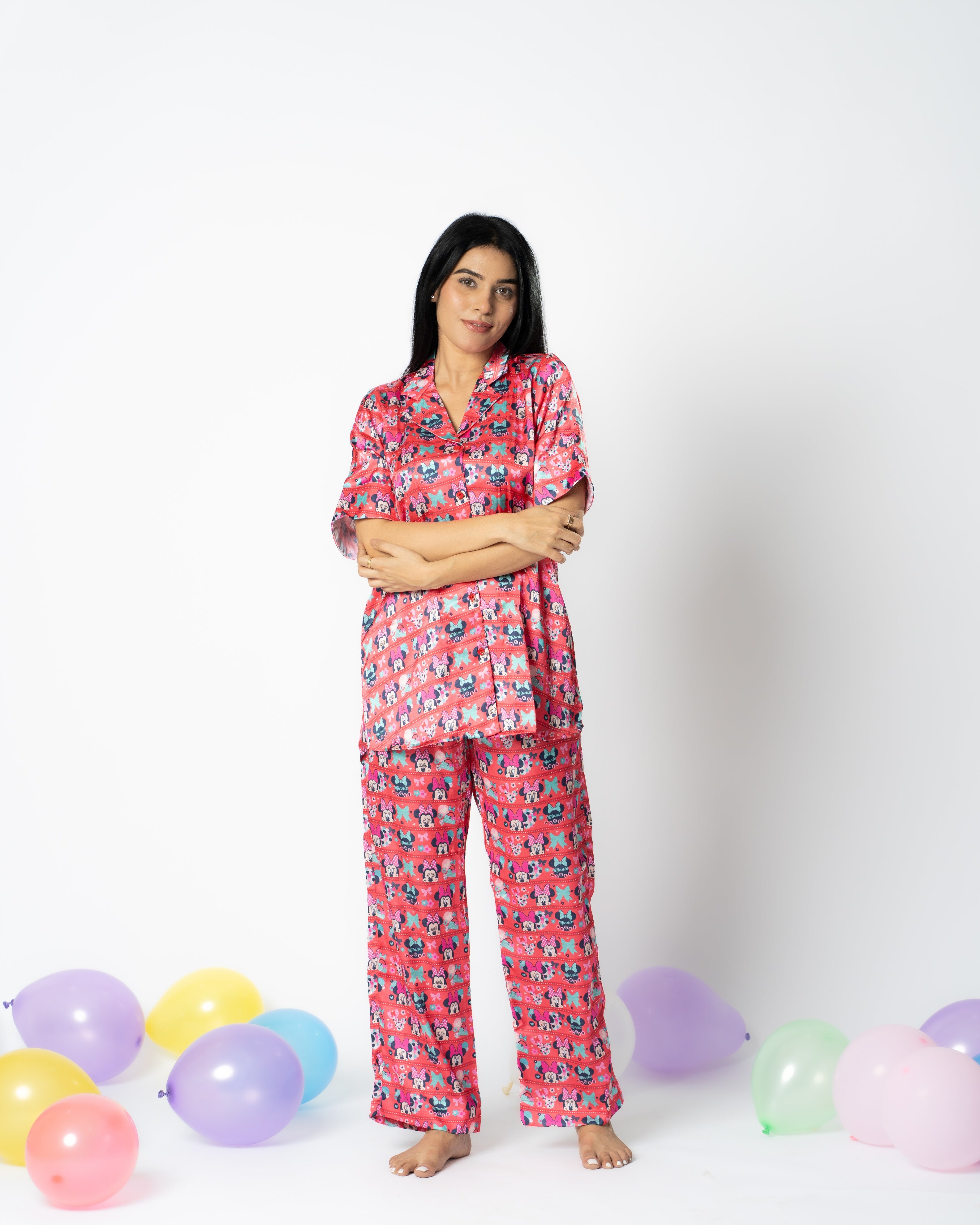 Paws & Play Satin Women Nightwear Set