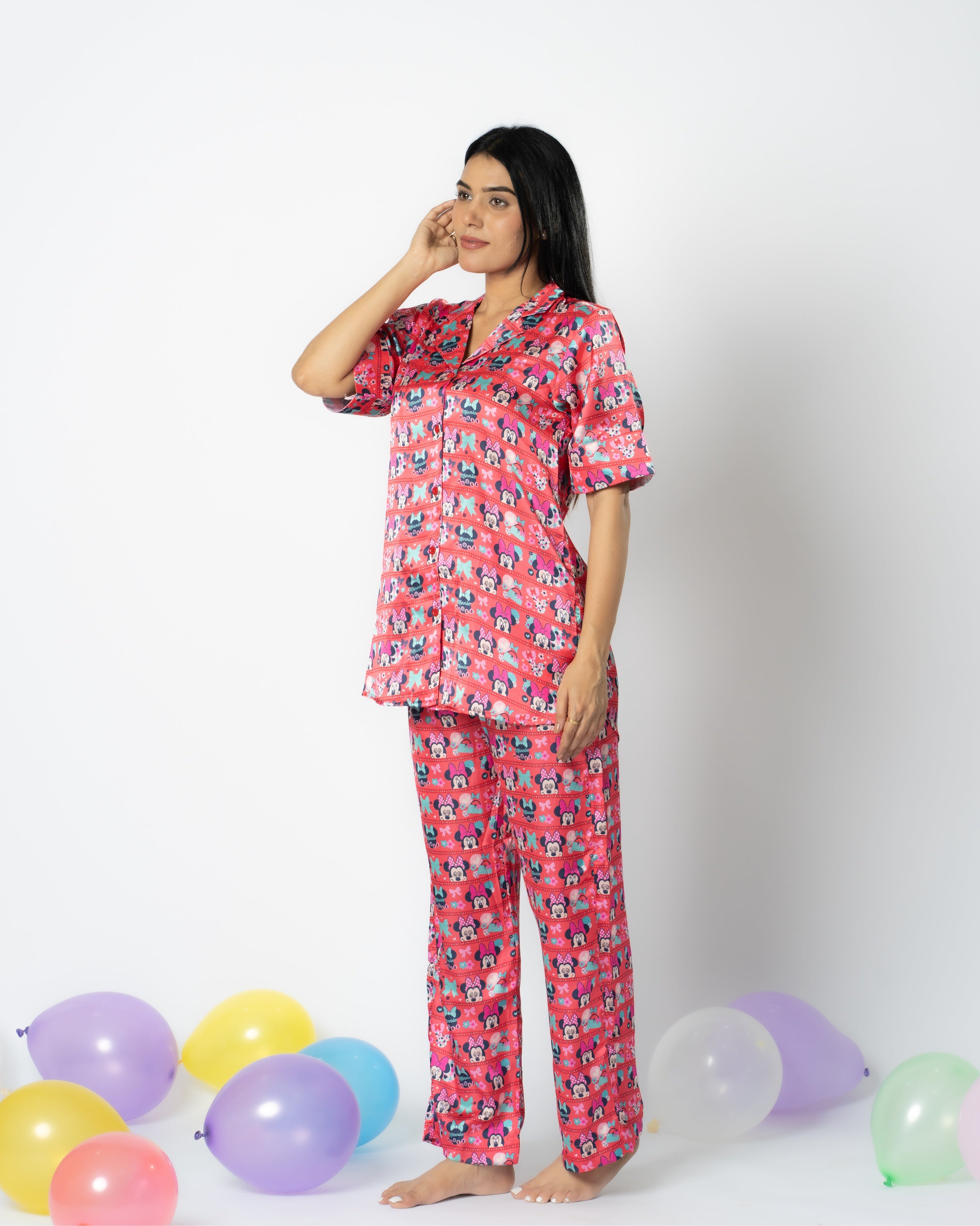 Paws & Play Satin Women Nightwear Set