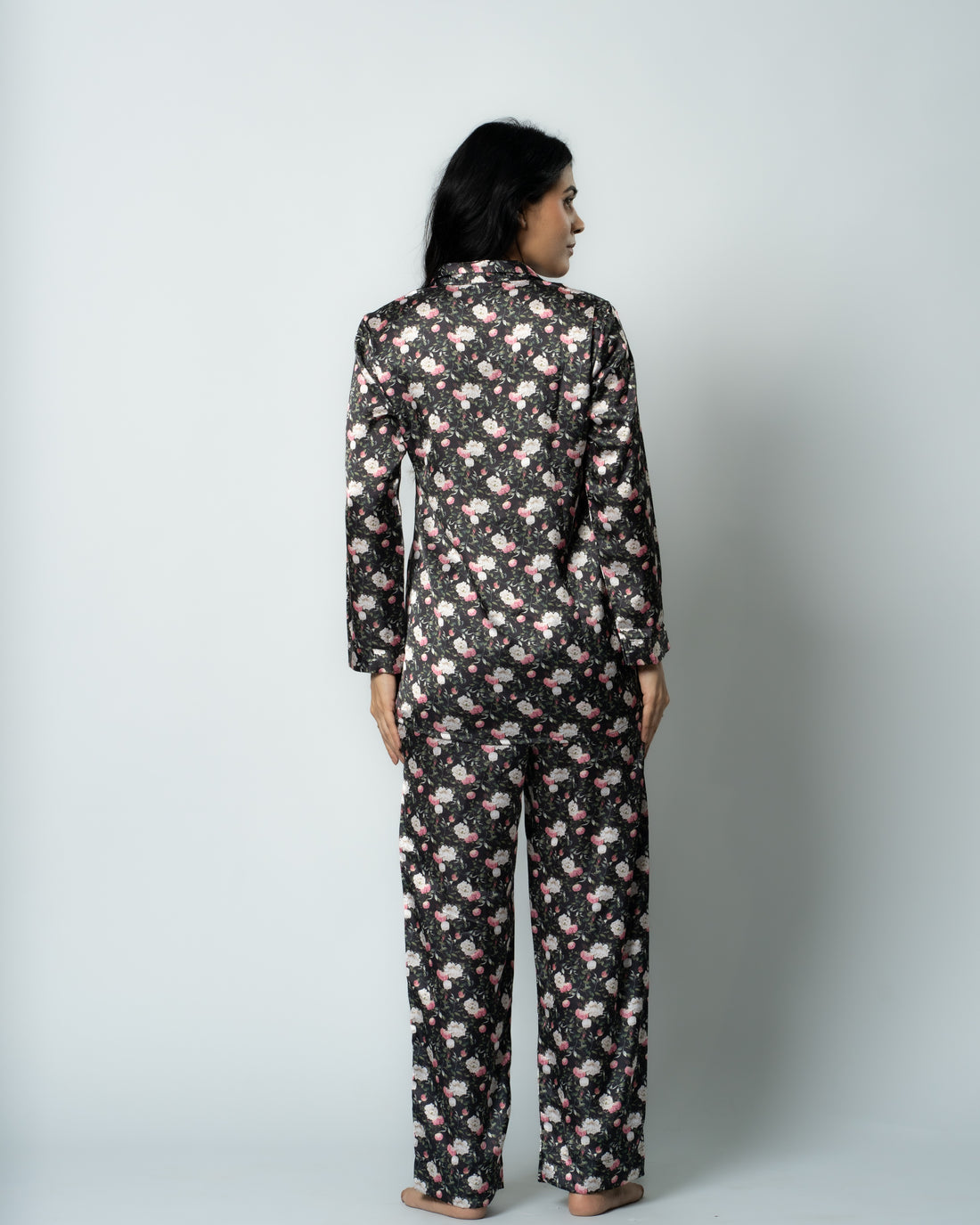 Midnight Bloom Satin Women Nightwear Set