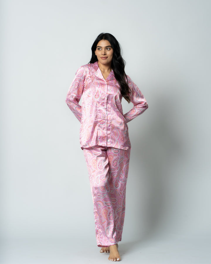 Rosey Reverie Satin Women Nightwear Set