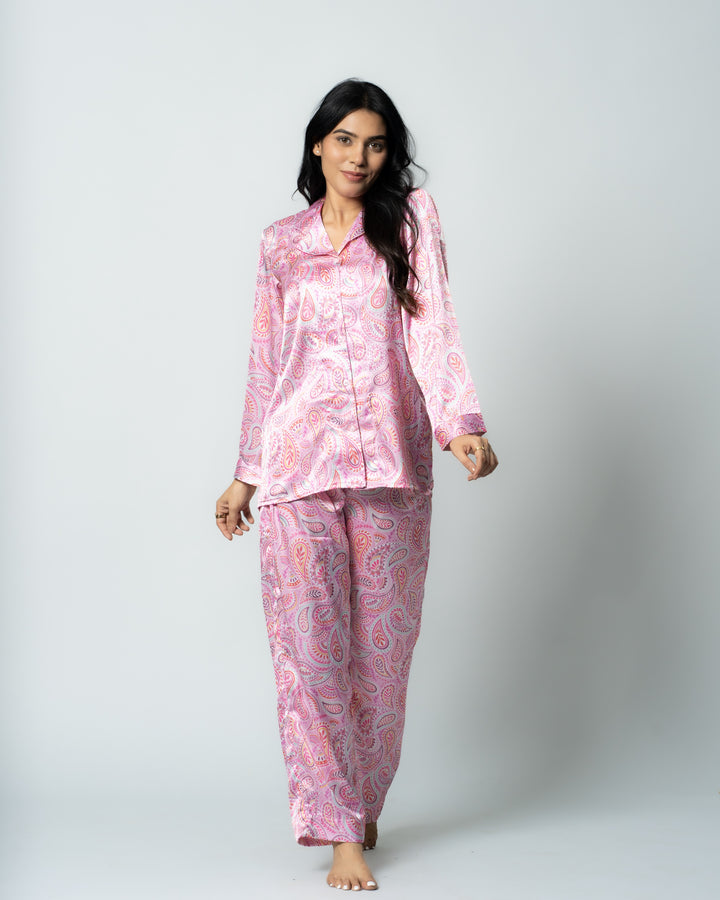 Rosey Reverie Satin Women Nightwear Set