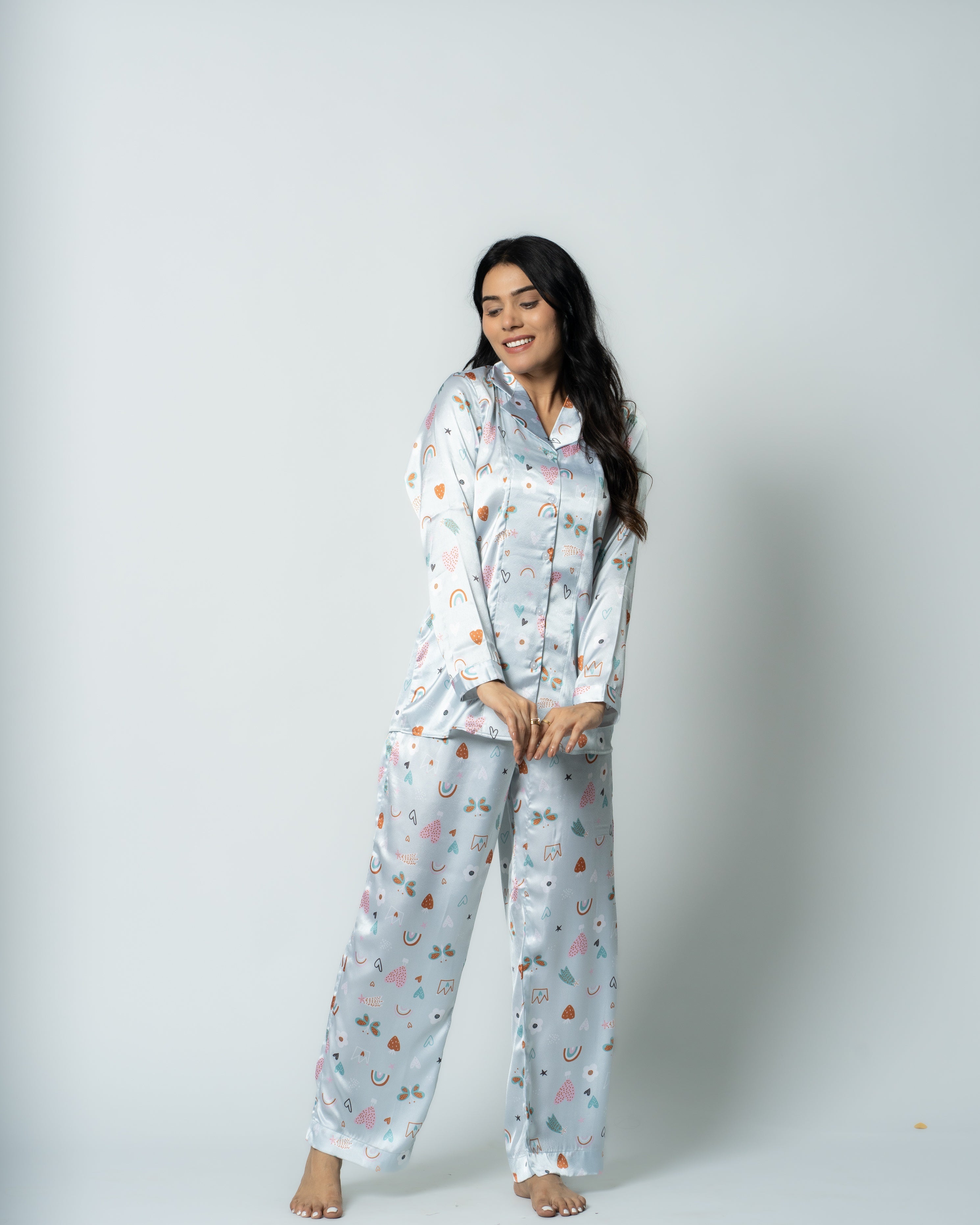 Butterfly Bliss Satin Women Nightwear Set