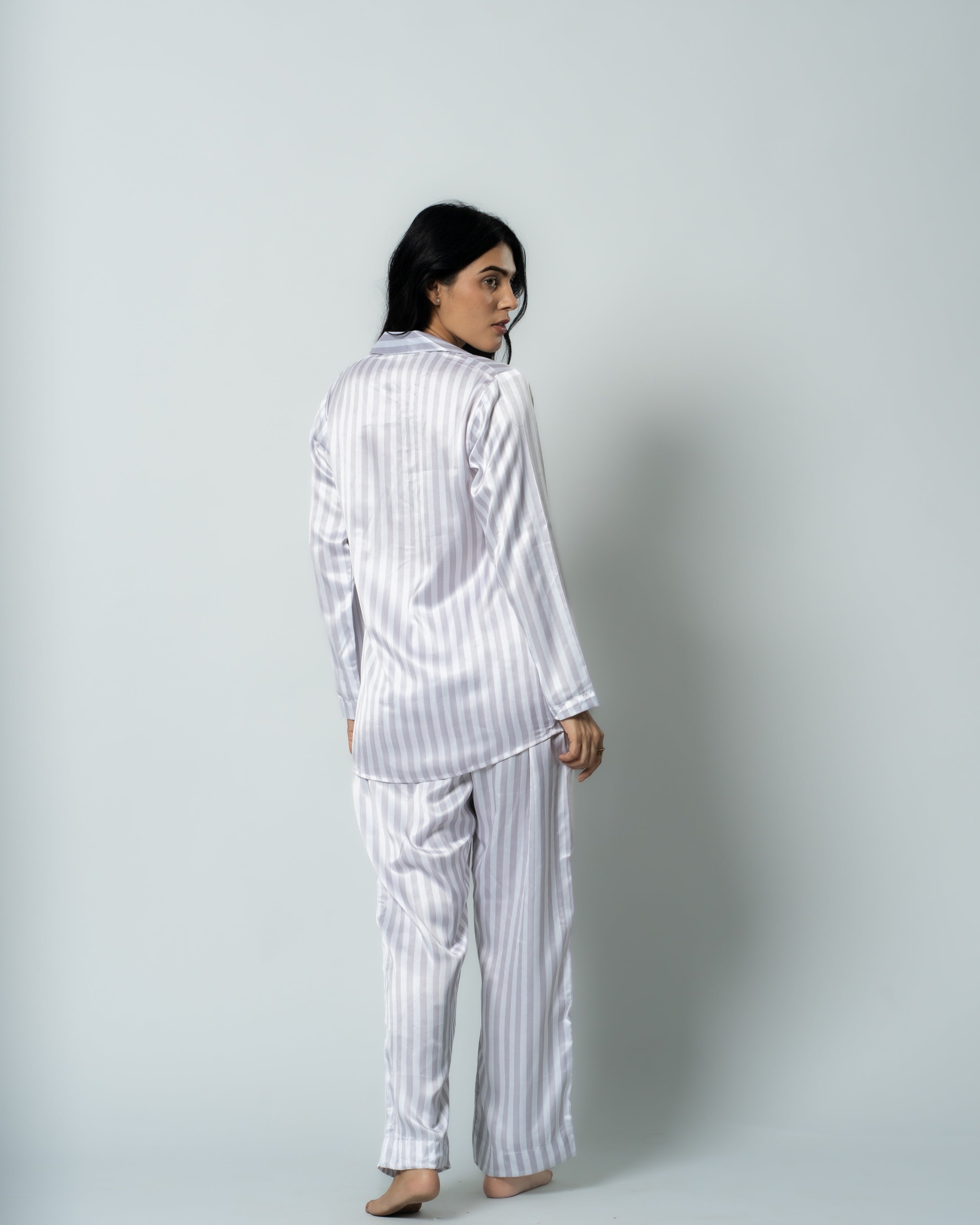 Silver Stripes Satin Nightwear Set