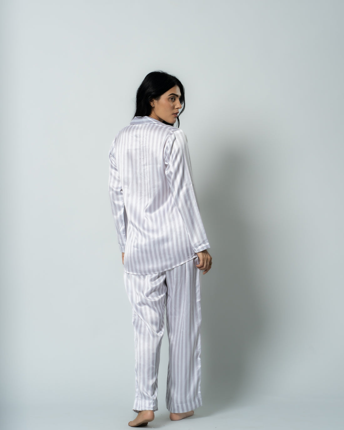 Silver Stripes Satin Nightwear Set