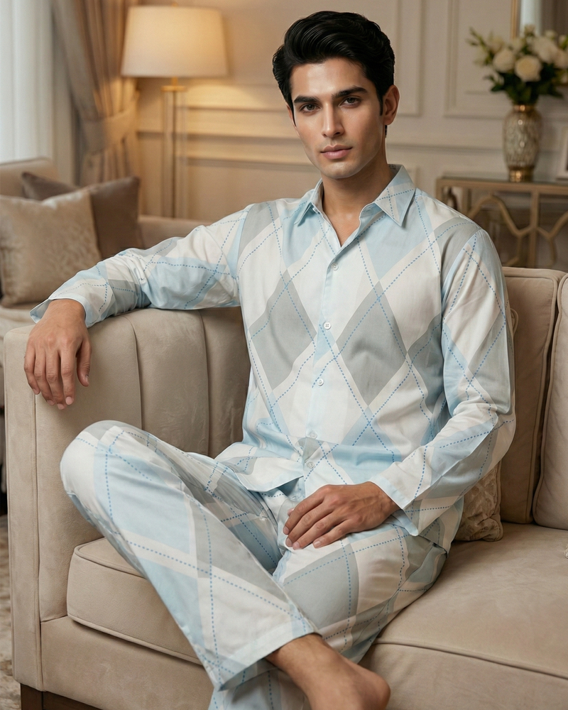 Load image into Gallery viewer, Windsor Blue Men's Nightwear Set
