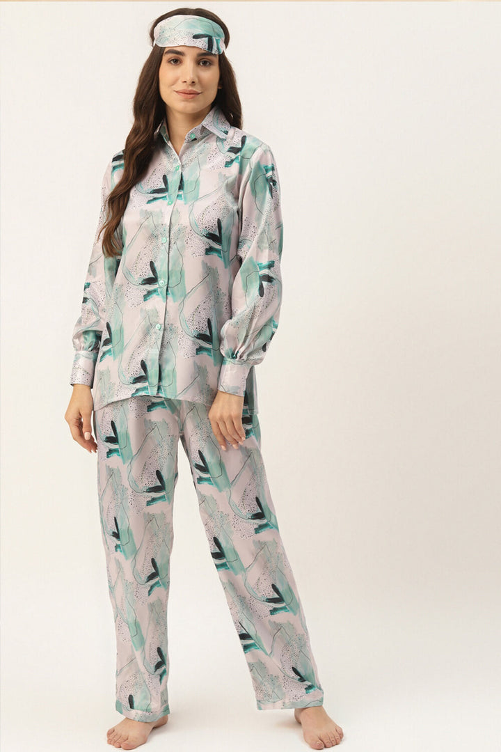 ABSTRACT TEAL GREEN NIGHTWEAR SET