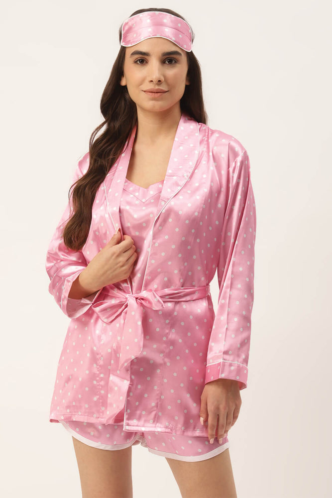 Load image into Gallery viewer, POLKA PINK NIGHTWEAR SET
