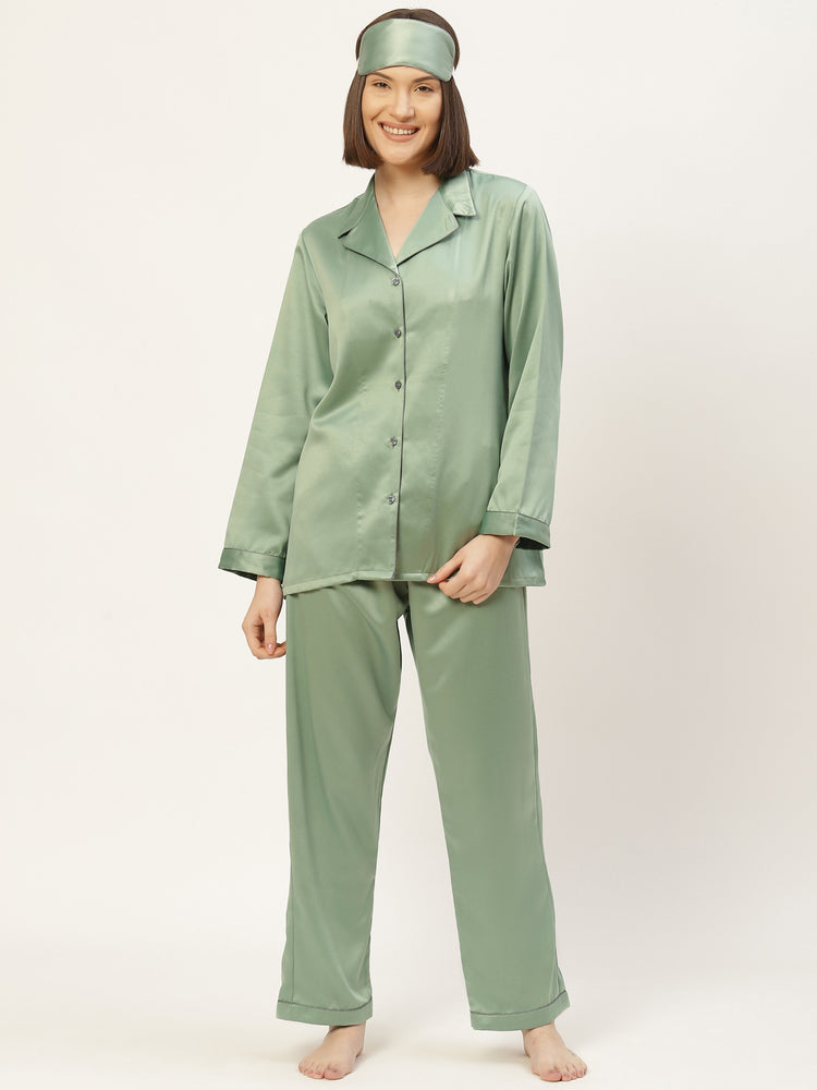 Load image into Gallery viewer, Olive Satin Nightwear Set
