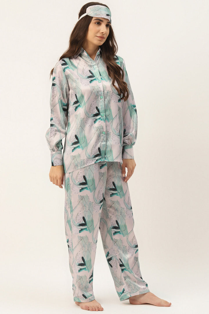 ABSTRACT TEAL GREEN NIGHTWEAR SET