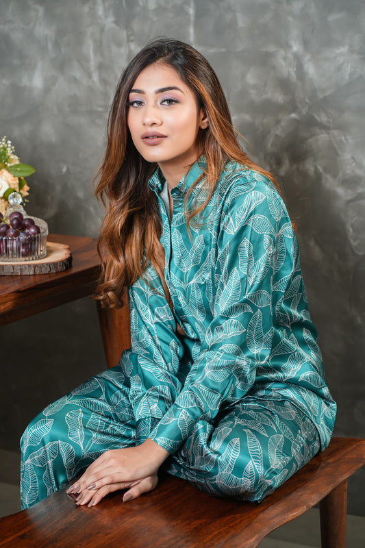 Femmes Satin Silk Look Sleepwear Pyjamas Long Sleeve Nightwear Set