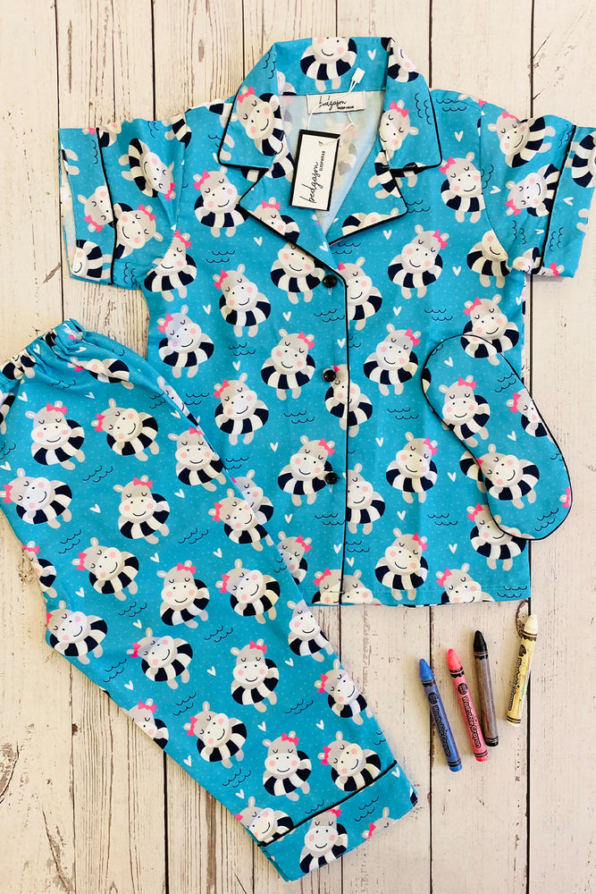 Load image into Gallery viewer, Swimming Hippos Kids Nightwear Set
